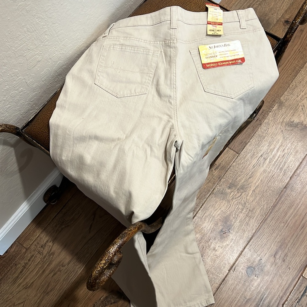 New St John’s Bay Secretly Slender Beige Bootcut Jeans slim through hip & thigh! - Picture 4 of 12